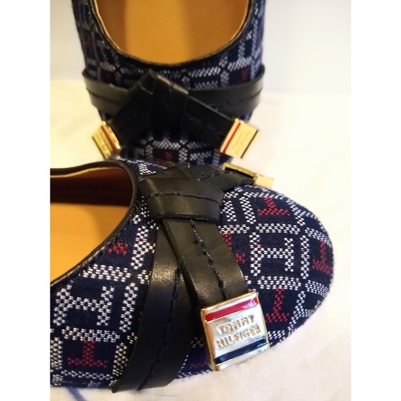 Tommy Hilfiger Ballet Flats Logo Weave Blue Red 8 - Picture 4 of 6